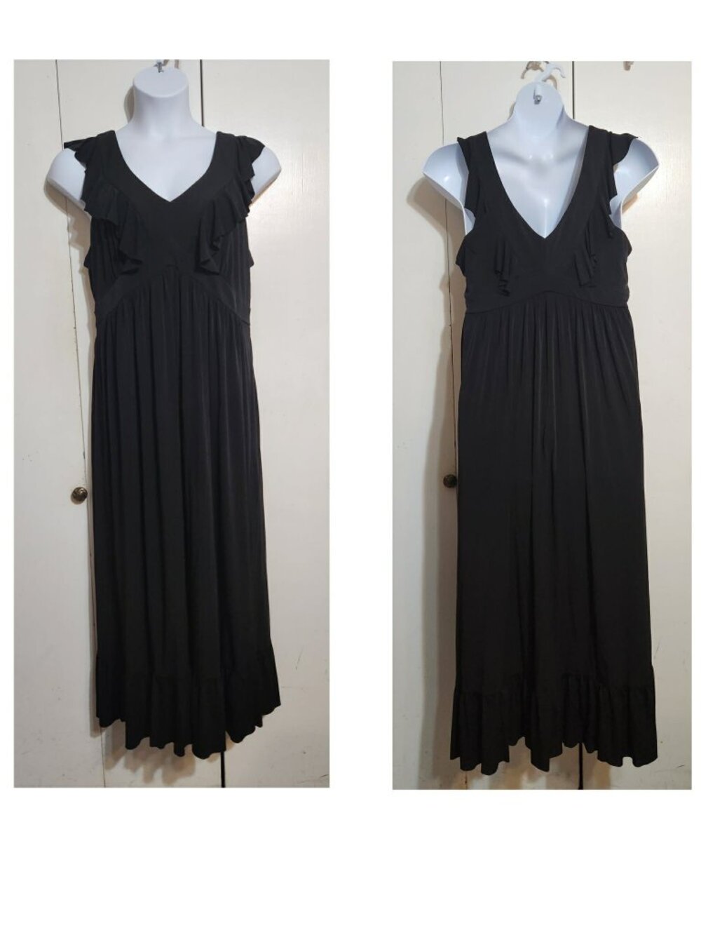 Isadora Collection Black Ruffle V-Neck Maxi Dress XL Sleeveless Empire Waist LBD